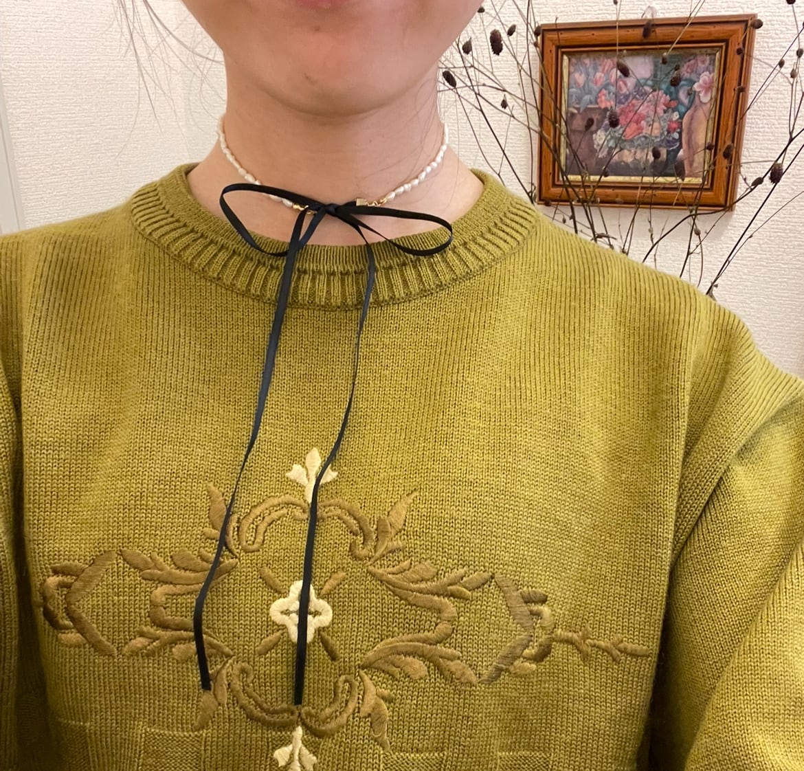 パールリボンネックレス ブラック