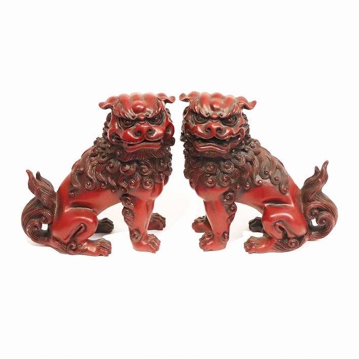 赤獅子・魔除獅子・シーサー・2体セット・置物・No.200308-25・梱包 