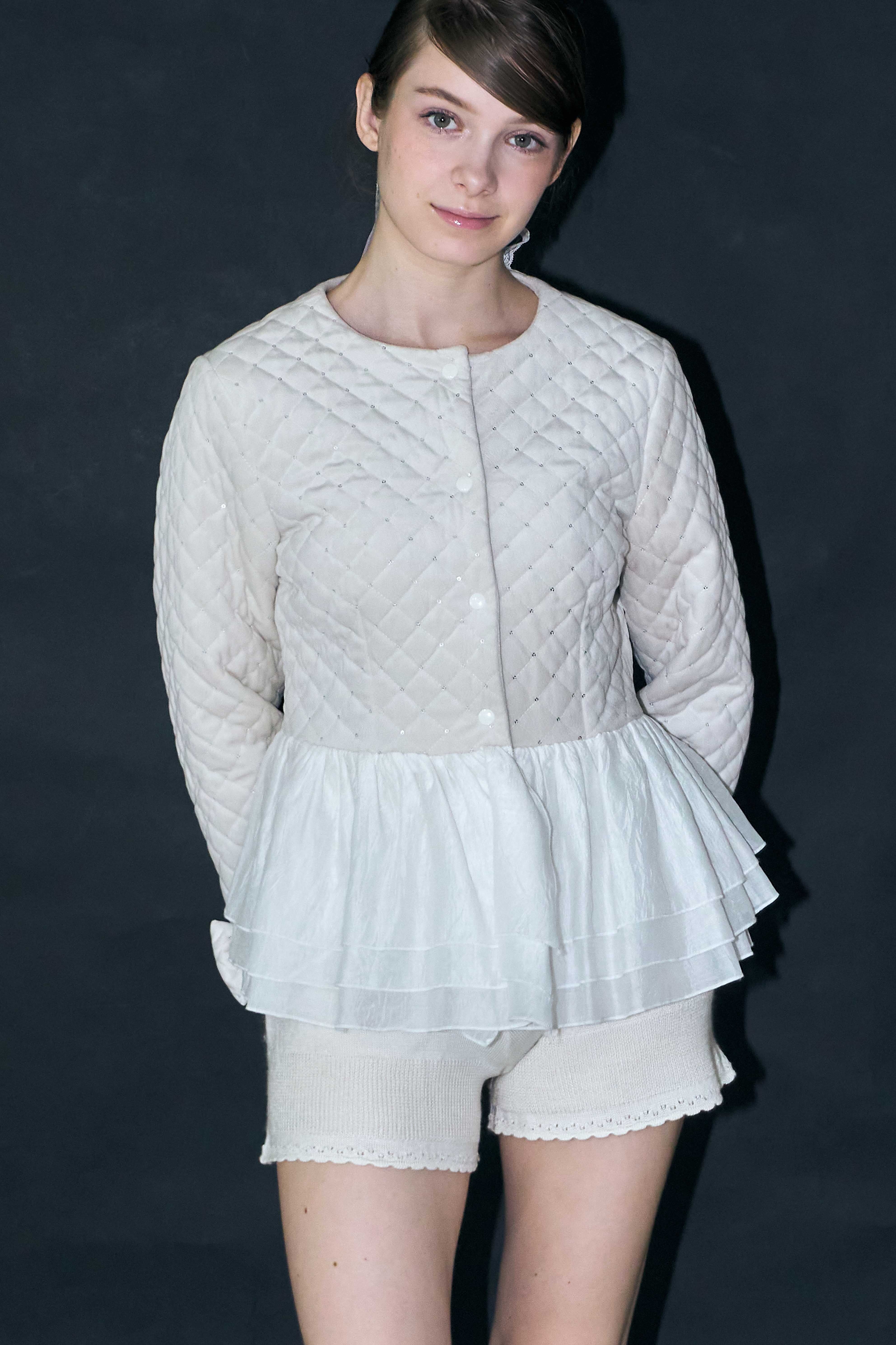 再入荷】glitter ribbon jacket -white- | mieya mieya