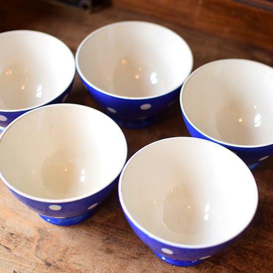 ベルギーBOCH ブルー 水玉カフェオレボウル | Brocante de La Cocotte