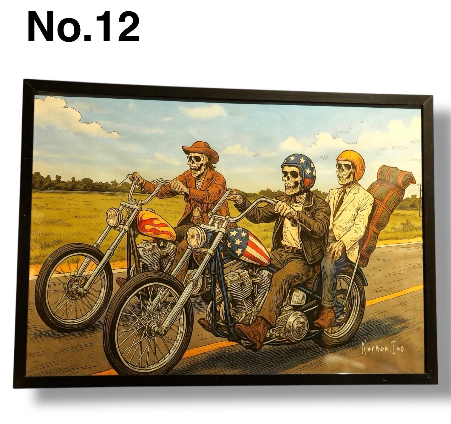 スカル×チョッパーアート A3サイズ フレームアート バイカー ガレージ