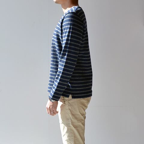 RINEN【リネン】 12/1ウール天竺ボーダーリーフネック[13505]ネイビーsize3