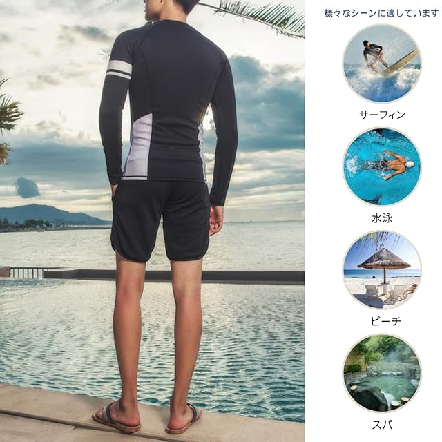 wechose] ラッシュガード 水着 メンズ 上下セット フィットネス水着 3
