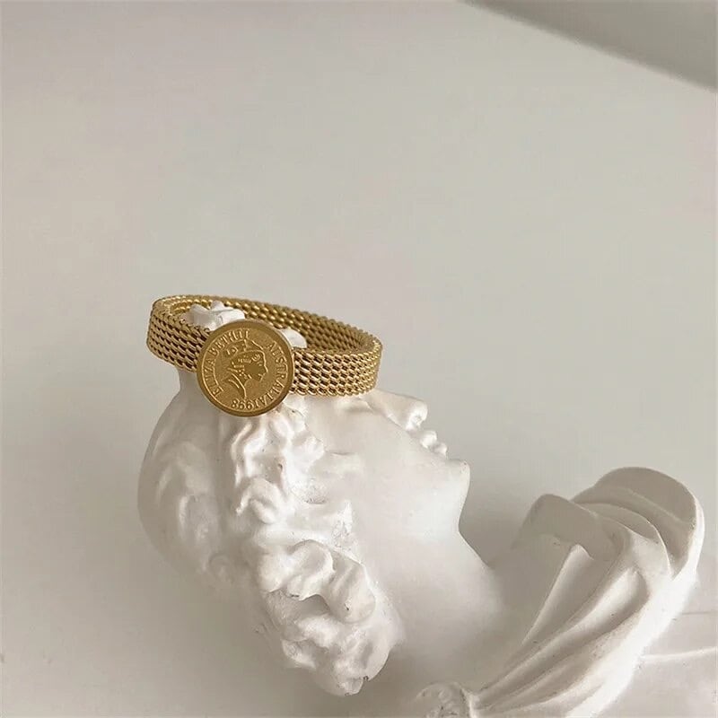 金アレ対応 316L 18k メッシュコインリング(0521)