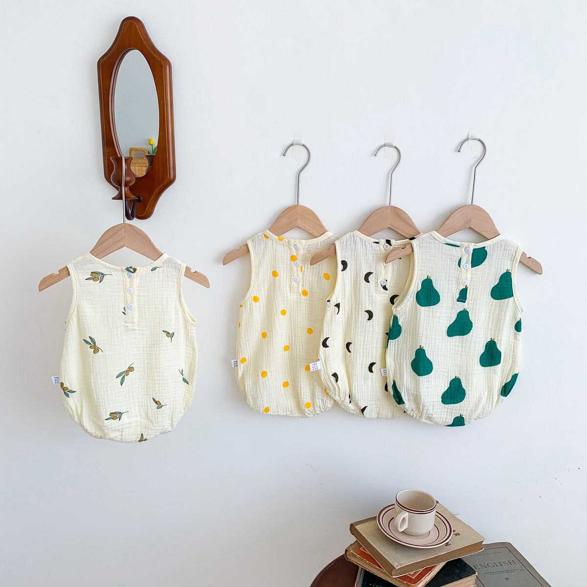 【BABY】2024夏新作 しわムーン果物ノースリーブロンパース