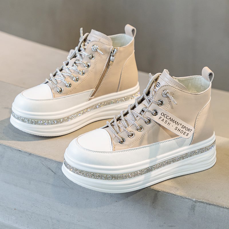 ハイカット 牛革 キラキラ 厚底 かわいい 履き心地よく 軽い おしゃれ