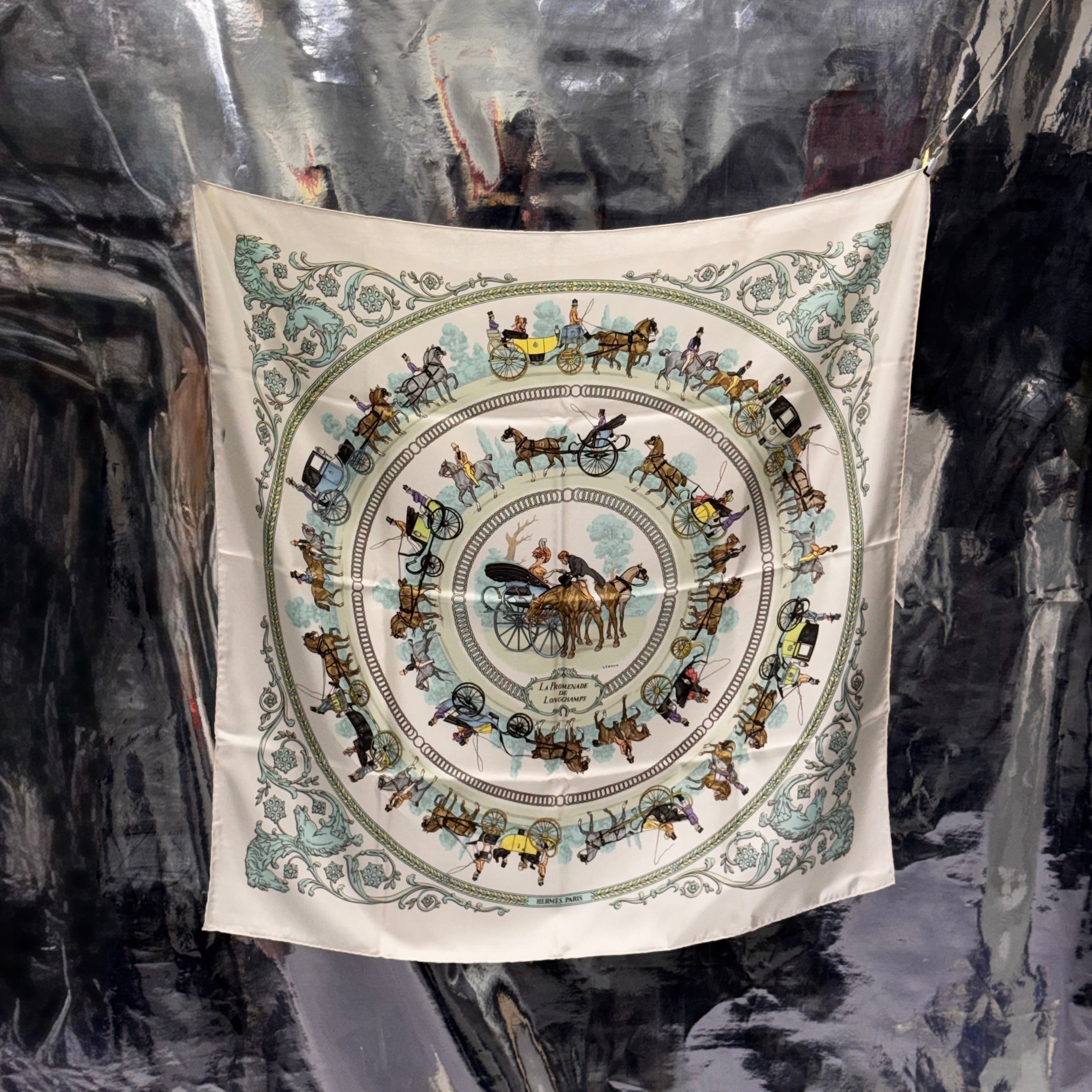 HERMES La Promenade de Longchamps スカーフ カレ90 シルク エルメス