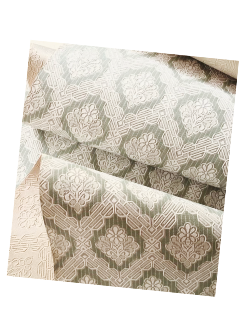 70s フランス 甘い寓話の壁紙 幾何学の凹凸花とグリーン ウォールペーパー ヴィンテージ