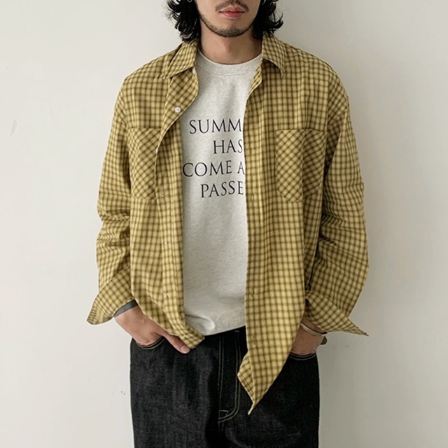 ダブルポケットオーバーサイズ長袖チェックシャツ 00001