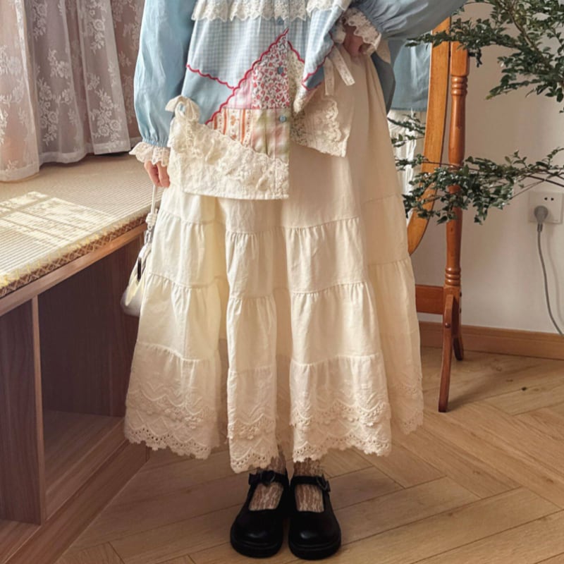 裾スカラップレース ティアードスカート W1868
