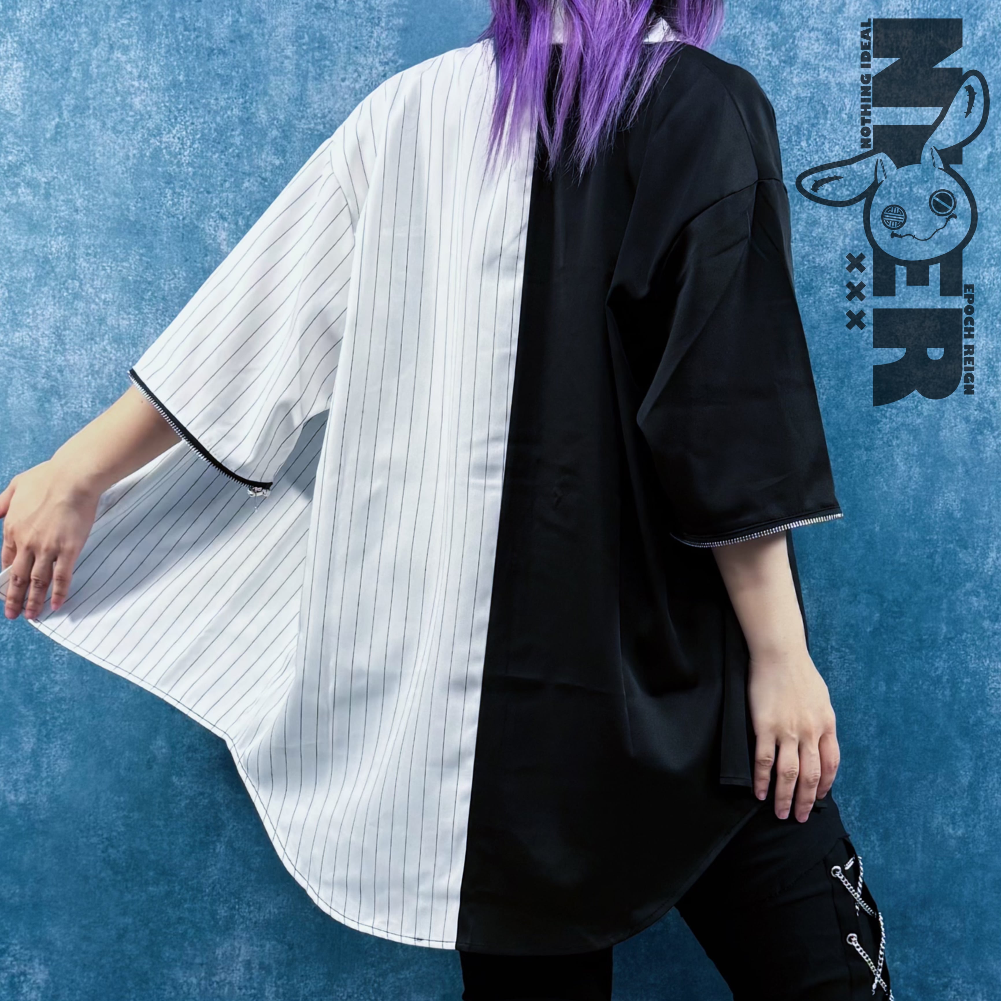 ⚡3 DAYS ONLY MEGA SALE⚡》ZIP SLEEVE SWITCH SHIRT【BLACK×STRIPE