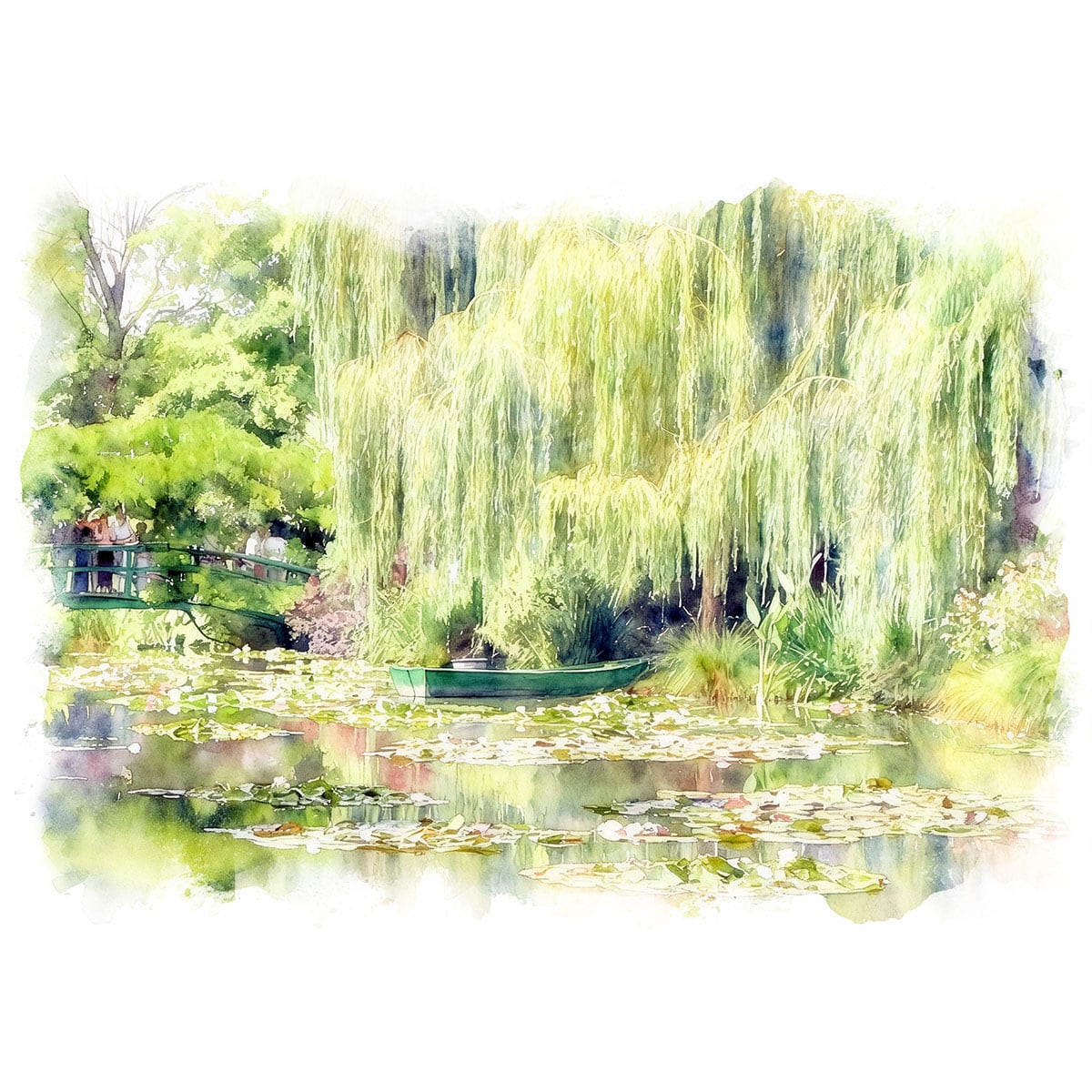 絵画(風景画) フランス ジヴェルニー モネの庭園 インテリアアート額付き 水彩画・油絵風 WAT0797