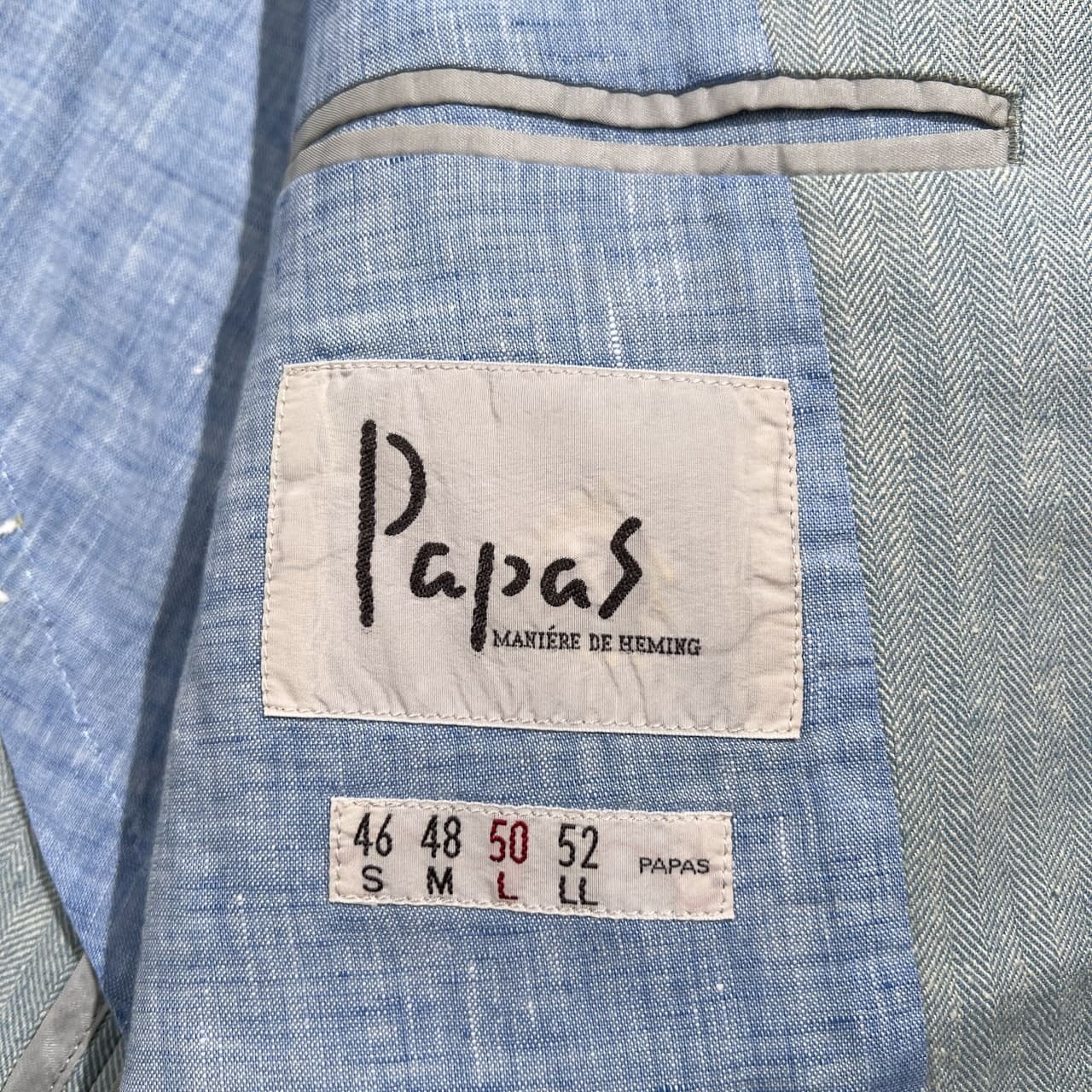 PAPAS パパス メタルボタン 3B テーラードジャケット サイズ 50 L /リネン混/水色ブルー系/メンズ/日本製