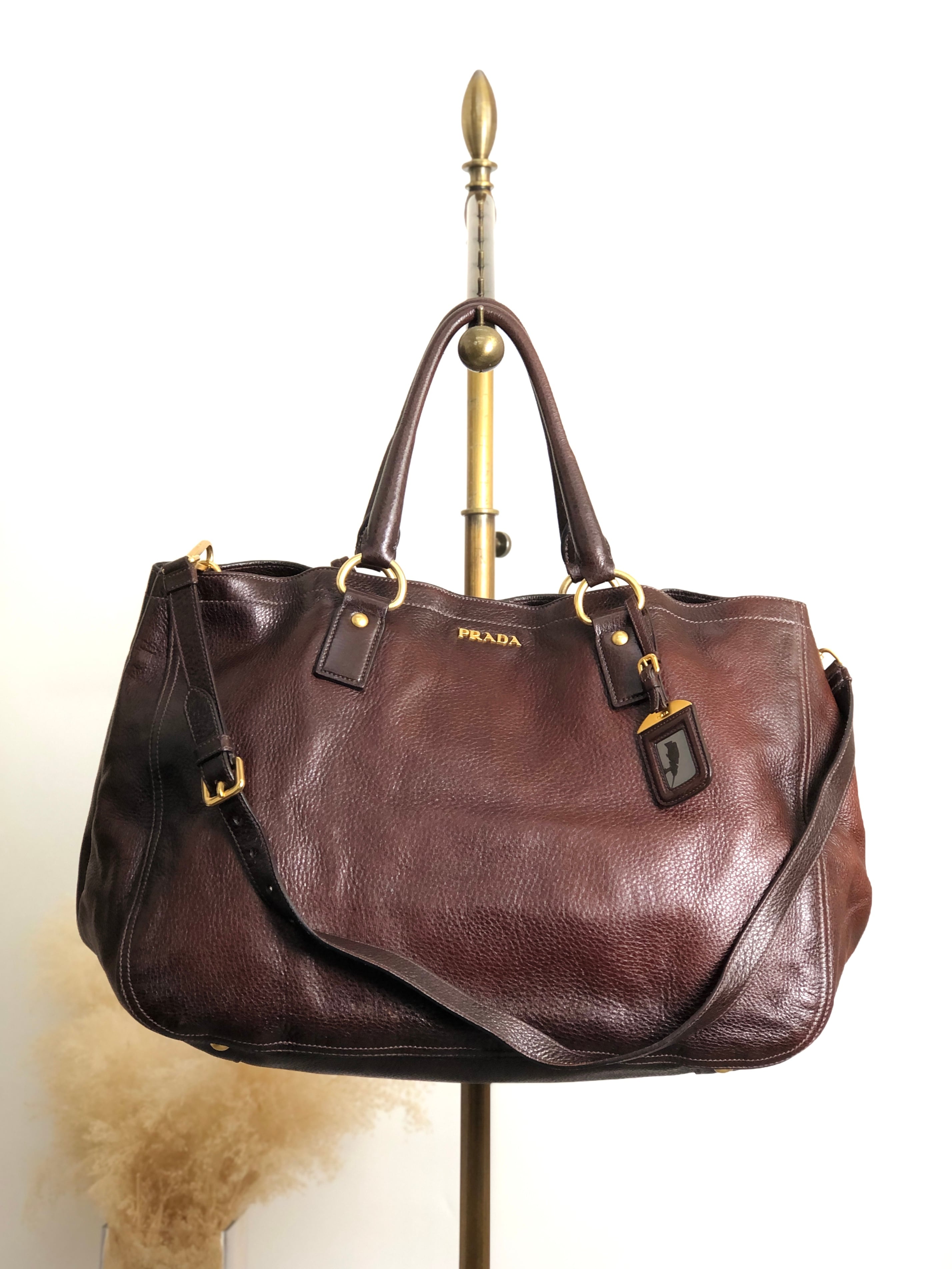 PRADA プラダ ハンドバッグ ブラウン ロゴ レザー 2wayトートバッグ