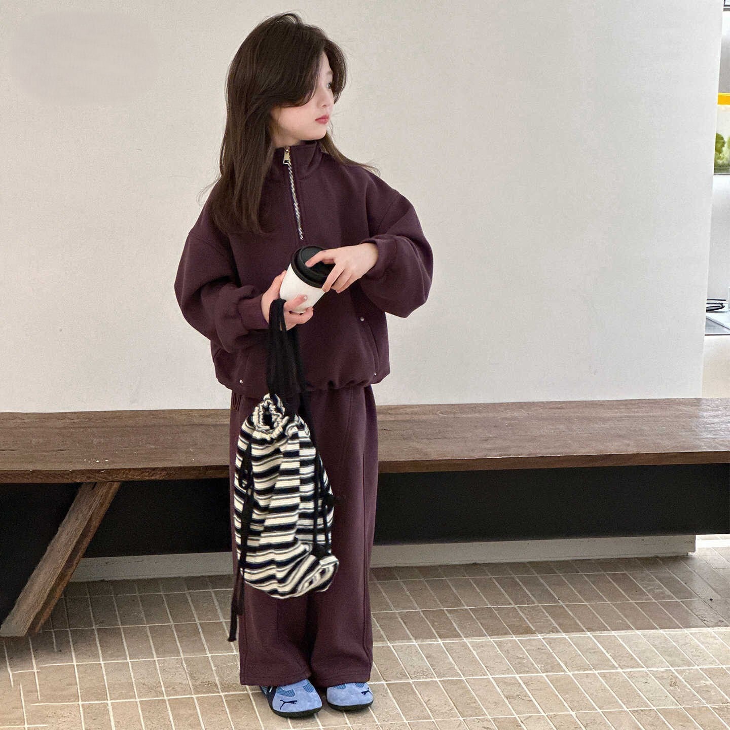 【キッズ 120-160cm】ハーフジッパーフリースセットアップ