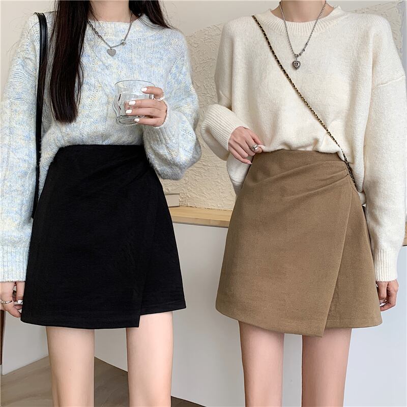 Aラインスカート オータムウィンターハイウェストショートプリーツ 秋物 冬物 1号婦人59666040527