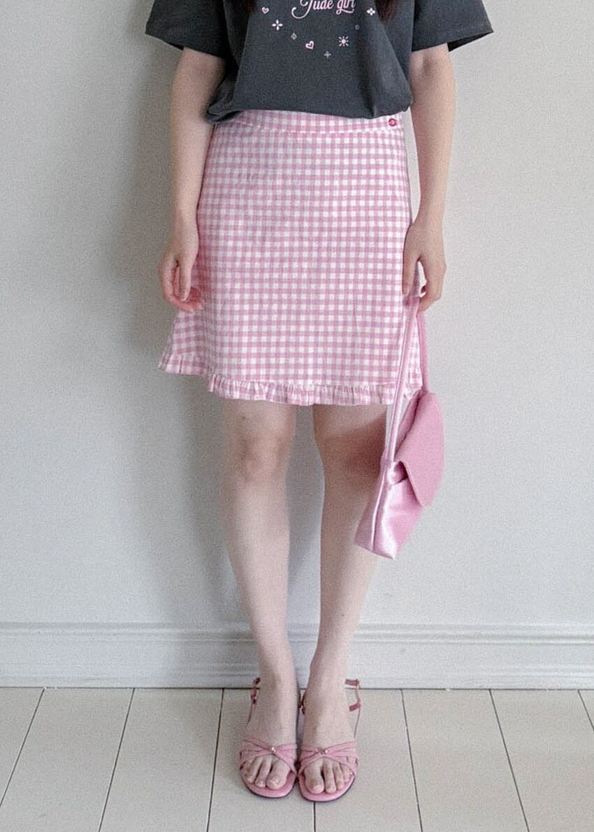 【more jude】 韓国人気★ Fizz Check Skirt more jude> Fizz Check Skirt / blue | cai