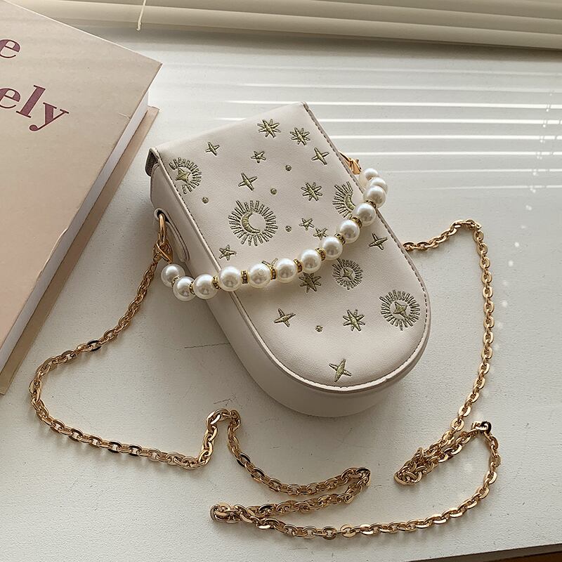 サマーレッドパールチェーン 夏物 真珠 手作りハンドバック27836559039