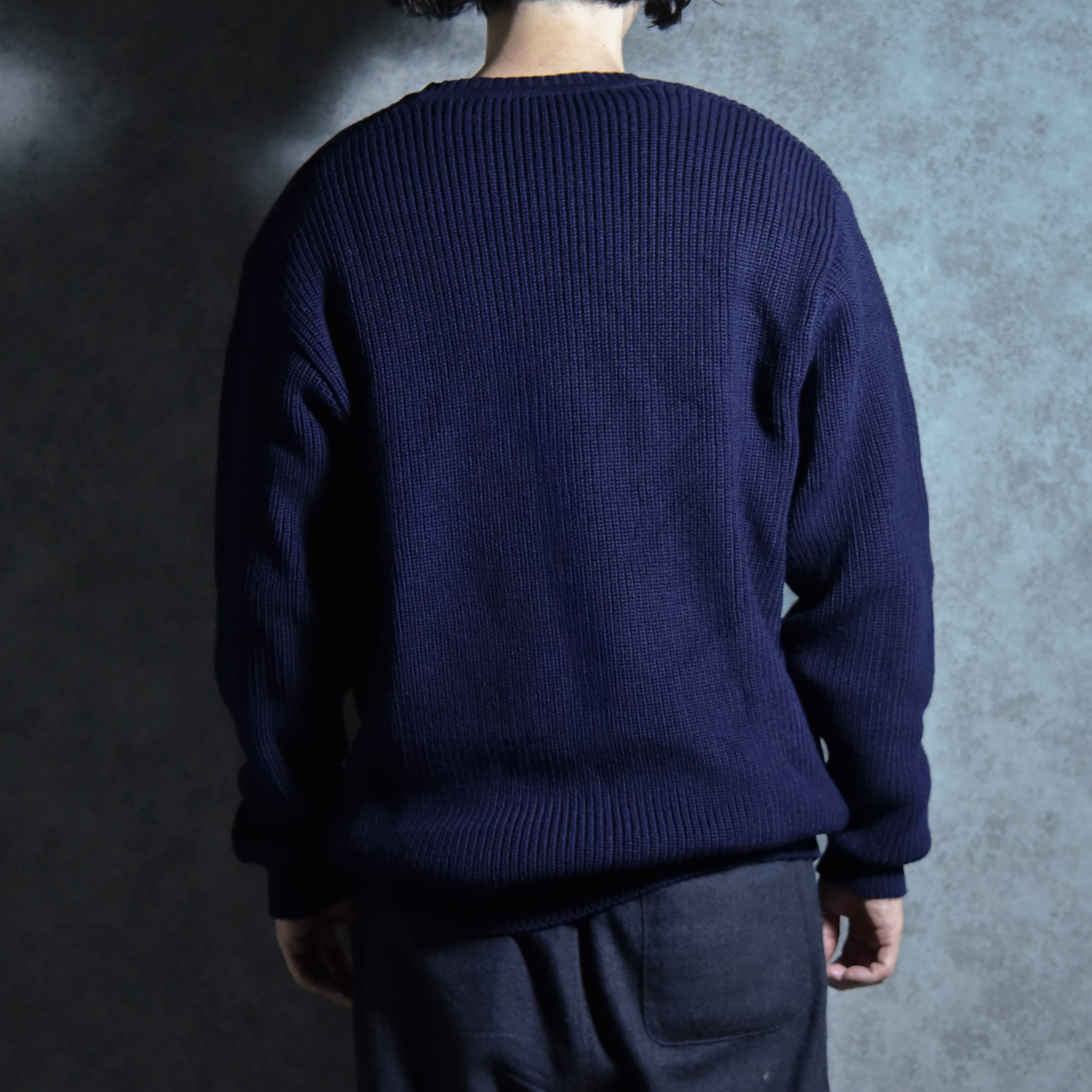 60-70s Barré France Wool V Neck Knit Sweater Navy フランス ウール
