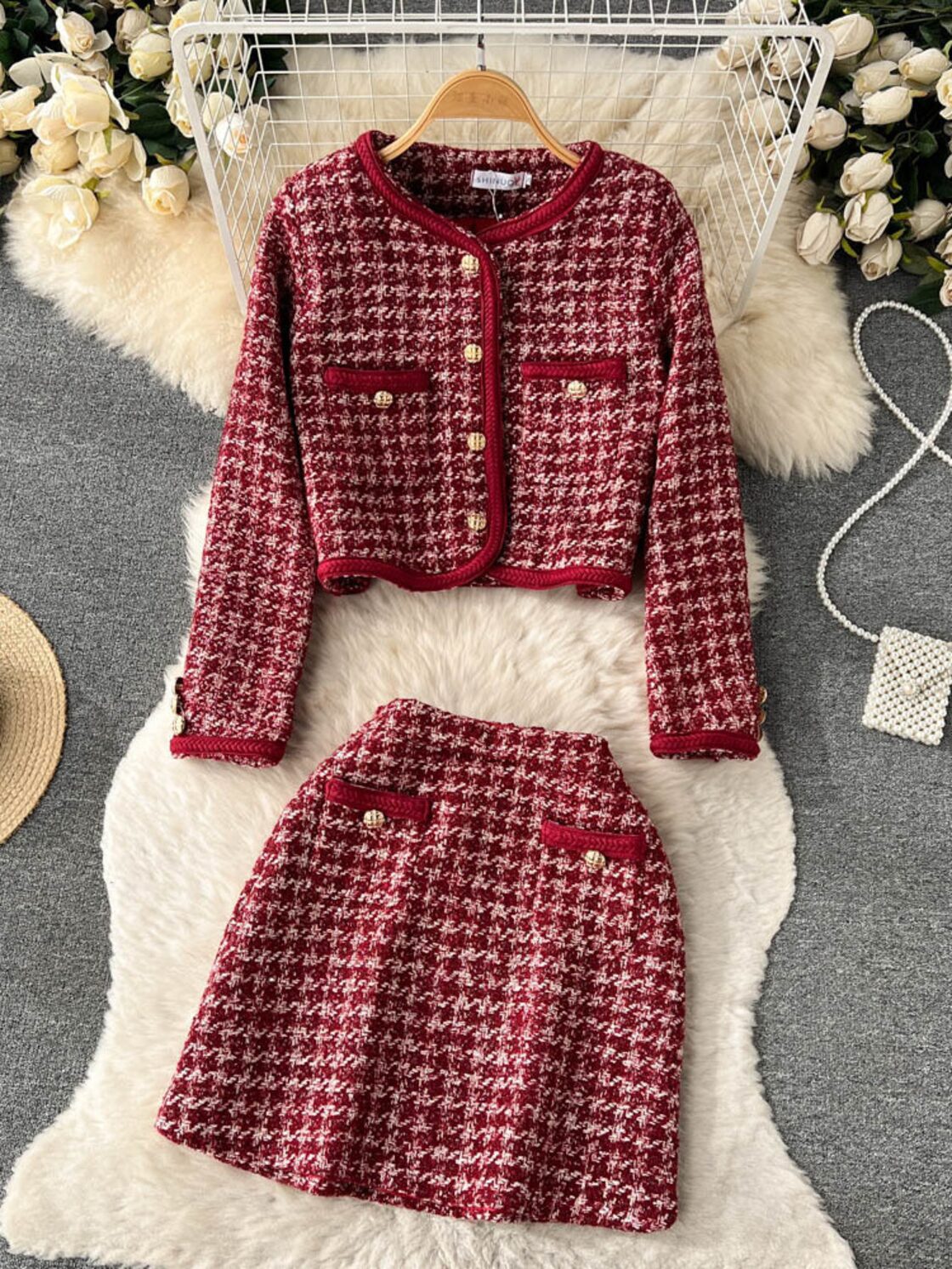 小さなフレグランス ツイード 2 点セット女性服ジャケット コート 