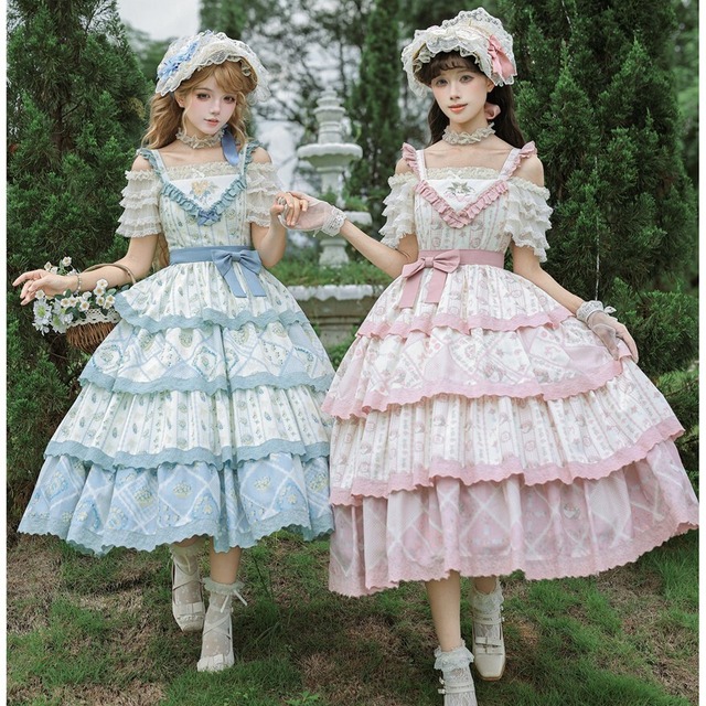 ガーリー系 クラシカルロリータ 花柄ティアードJSKワンピース 5カラー