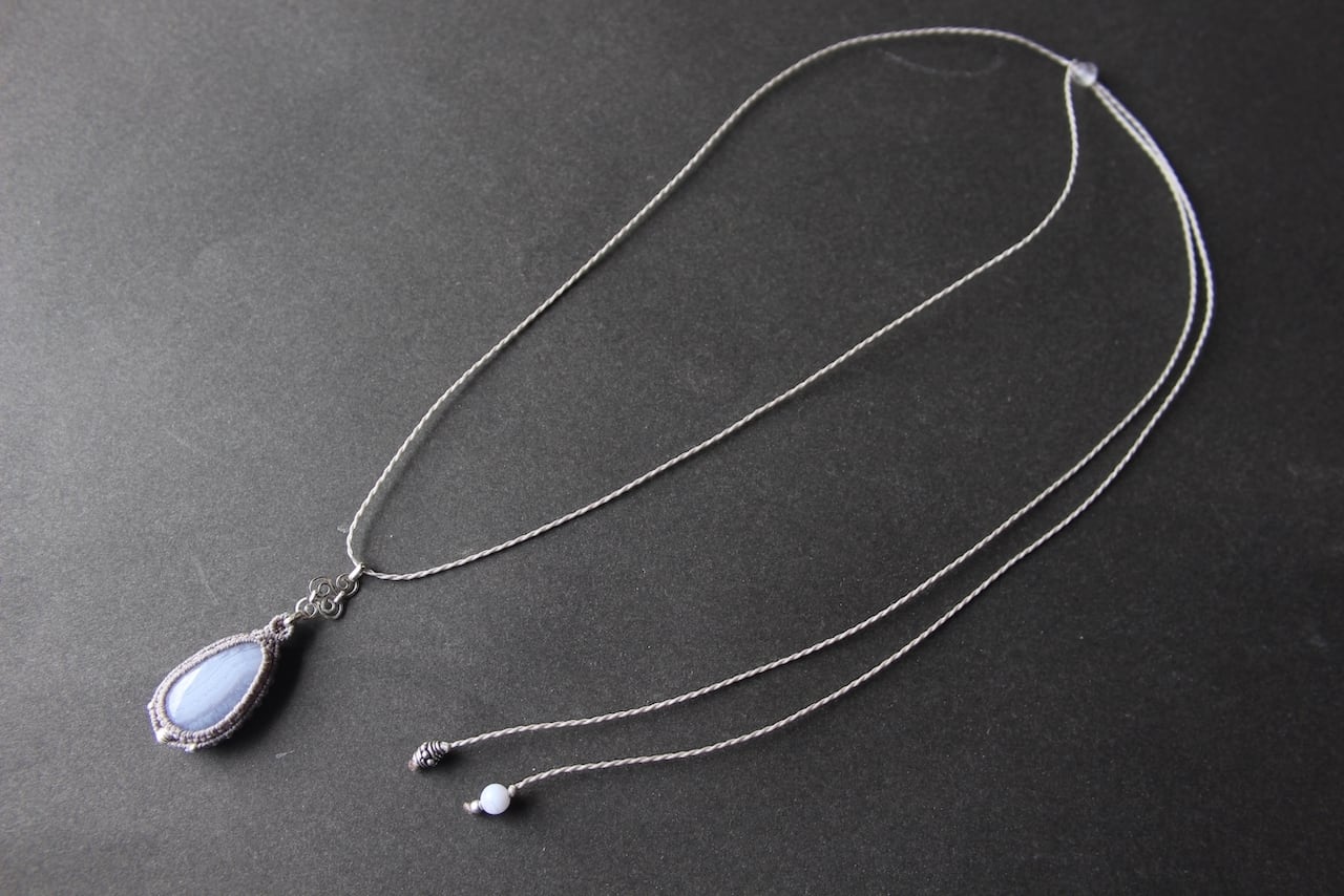 Blue Lace Agate silver925 wirework micro macrame pendant