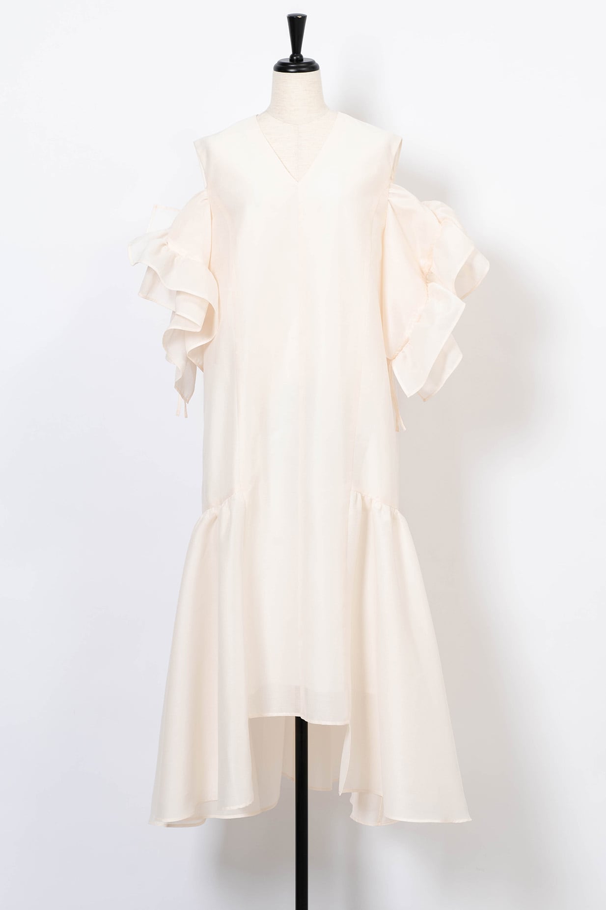Sheer  Frill Dress  OFF WHITE