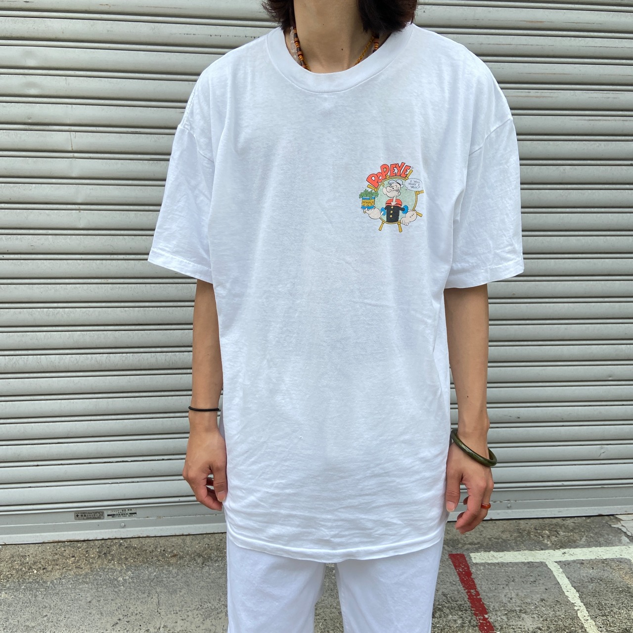 『送料無料』90s レア　ポパイTシャツ　MARLIN TEASE キャラ　USA製　白