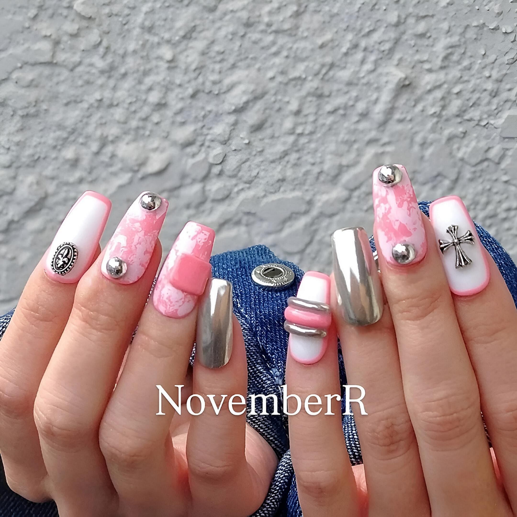 LA848☆ピンク×ホワイトおしゃれマットネイル | NovemberR 〰️ネイル