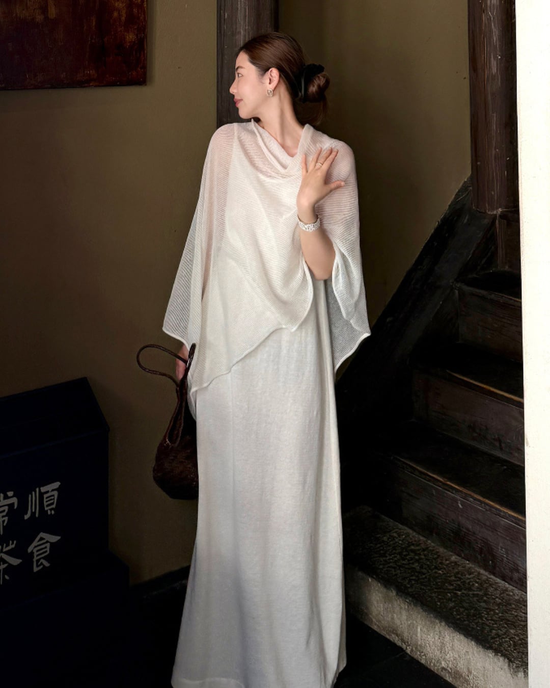 リネンニットケープ+キャミワンピースセット S25412