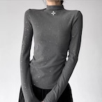 Winter Long Sleeve T-Shirt, Sparkly Mock Neck Slim Fit Top (ME295)