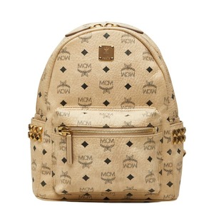 エム シー エム ヴィセトス ロゴグラム スタッズ リュック デイパック バックパック ベージュ PVC レディース MCM 【中古】