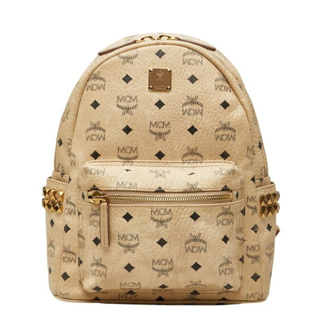 エム シー エム ヴィセトス ロゴグラム スタッズ リュック デイパック バックパック ベージュ PVC レディース MCM 【中古】