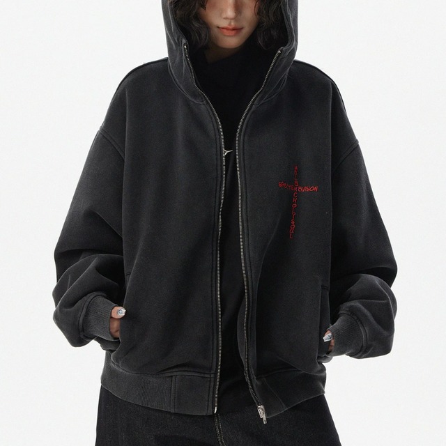 devil horn zip-up hoodie　デビルホーンジップパーカー　J2169