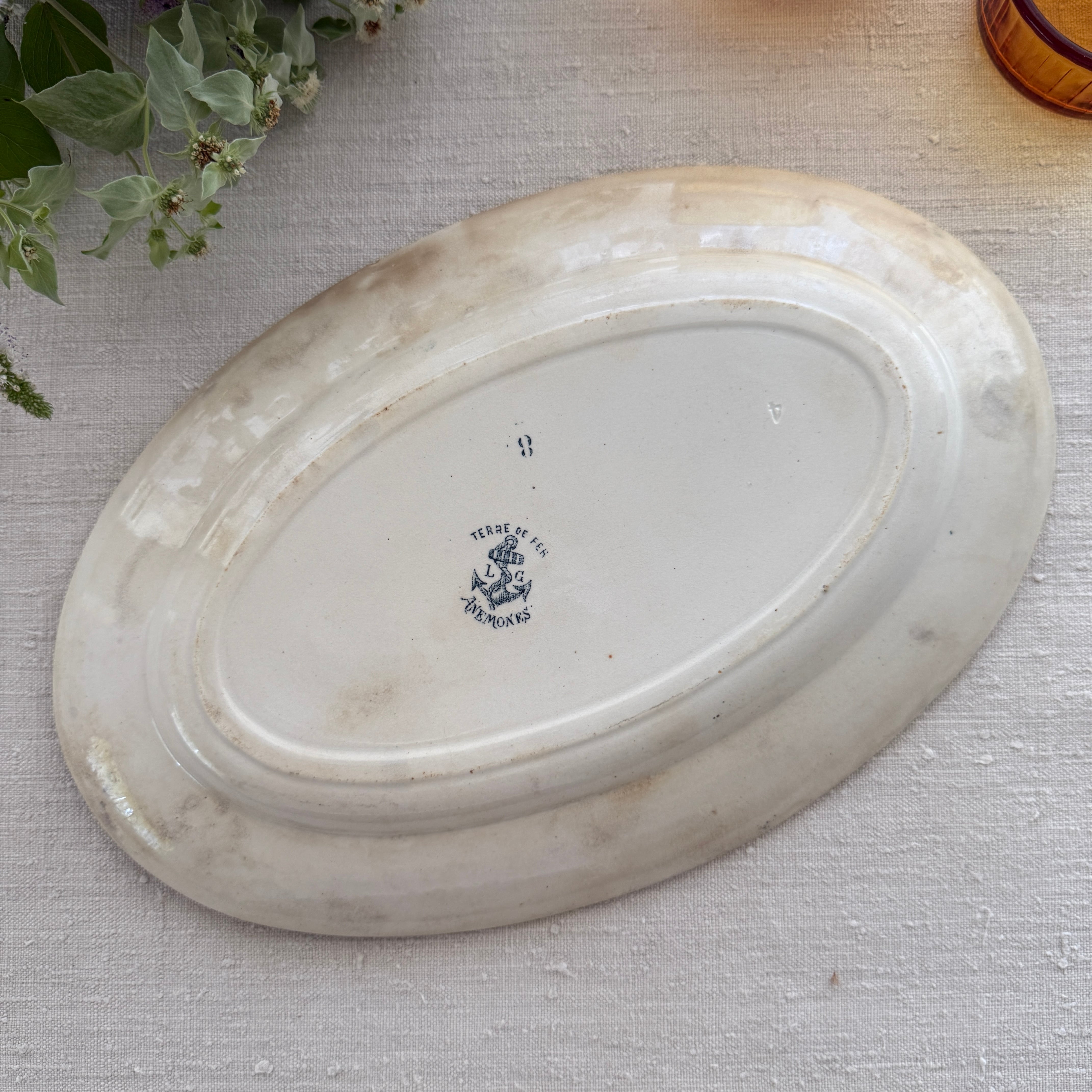 French Antique Oval Plate By Clairefontaine/フランスのクレール