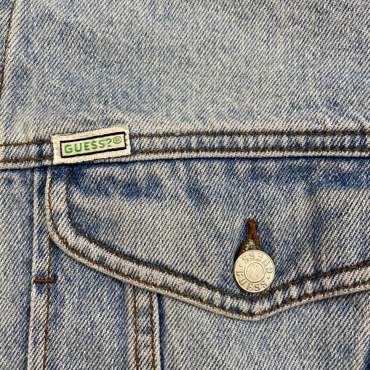 90年代 USA製 GUESS ワンポイントロゴ刺繍 デニムジャケット メンズXL