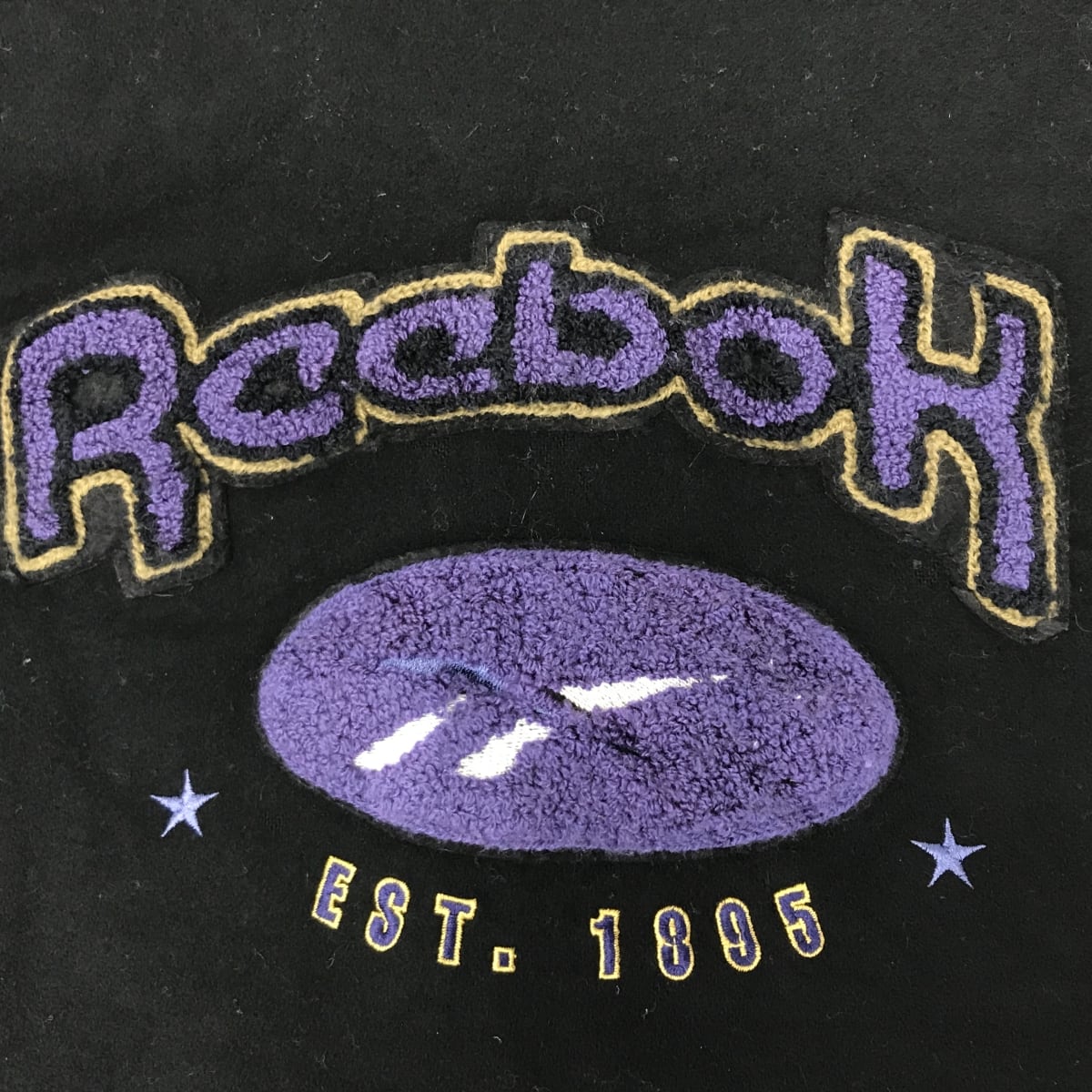 REEBOK リーボック 年代 袖革スタジャン 両面刺繍入り ブラック XL