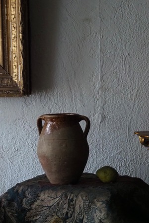 両耳付き陶器壺-antique pottery pot