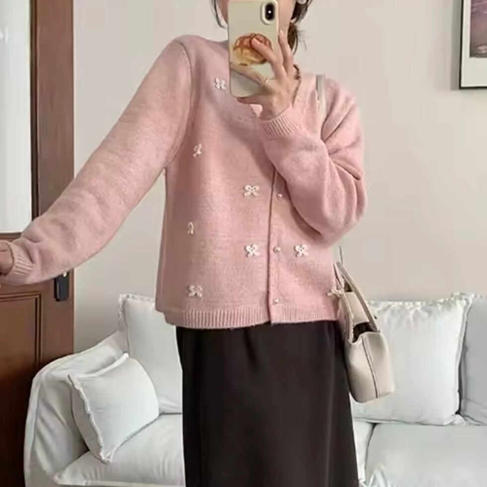 マカロンカラーリボンカーディガン