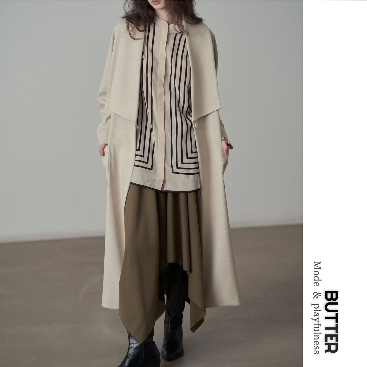 Open Front Belted Long Coat 00860