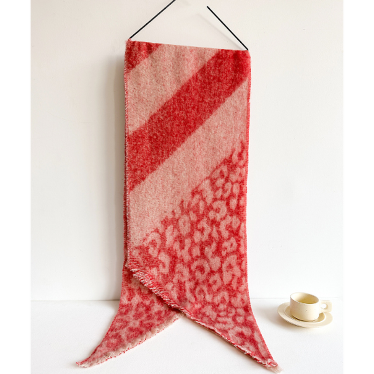 レオパード柄フリンジニットストール W10289