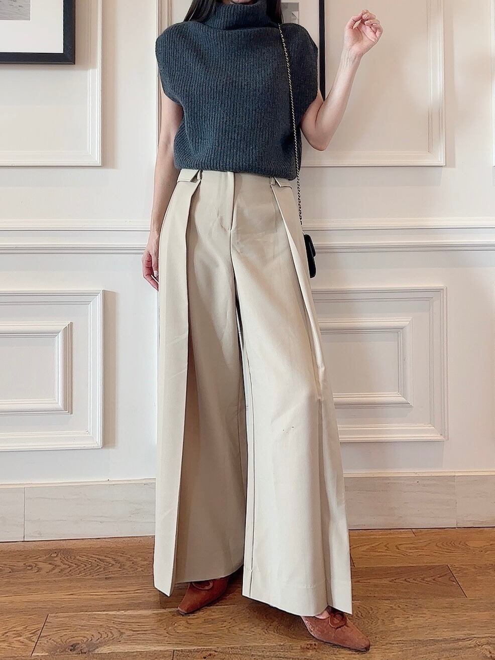 High waist wide slacks / beige,black(10月中旬頃発送予定)