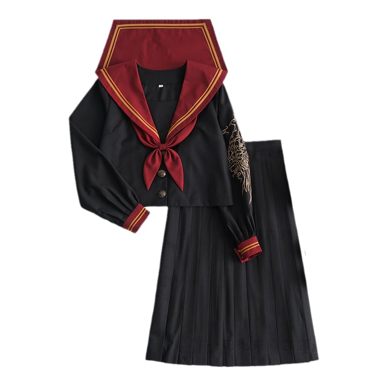 10月中旬 はるの セーラー服 セットアップ JK制服 セーラー服 長袖 鳳凰 刺繍 プリーツ
