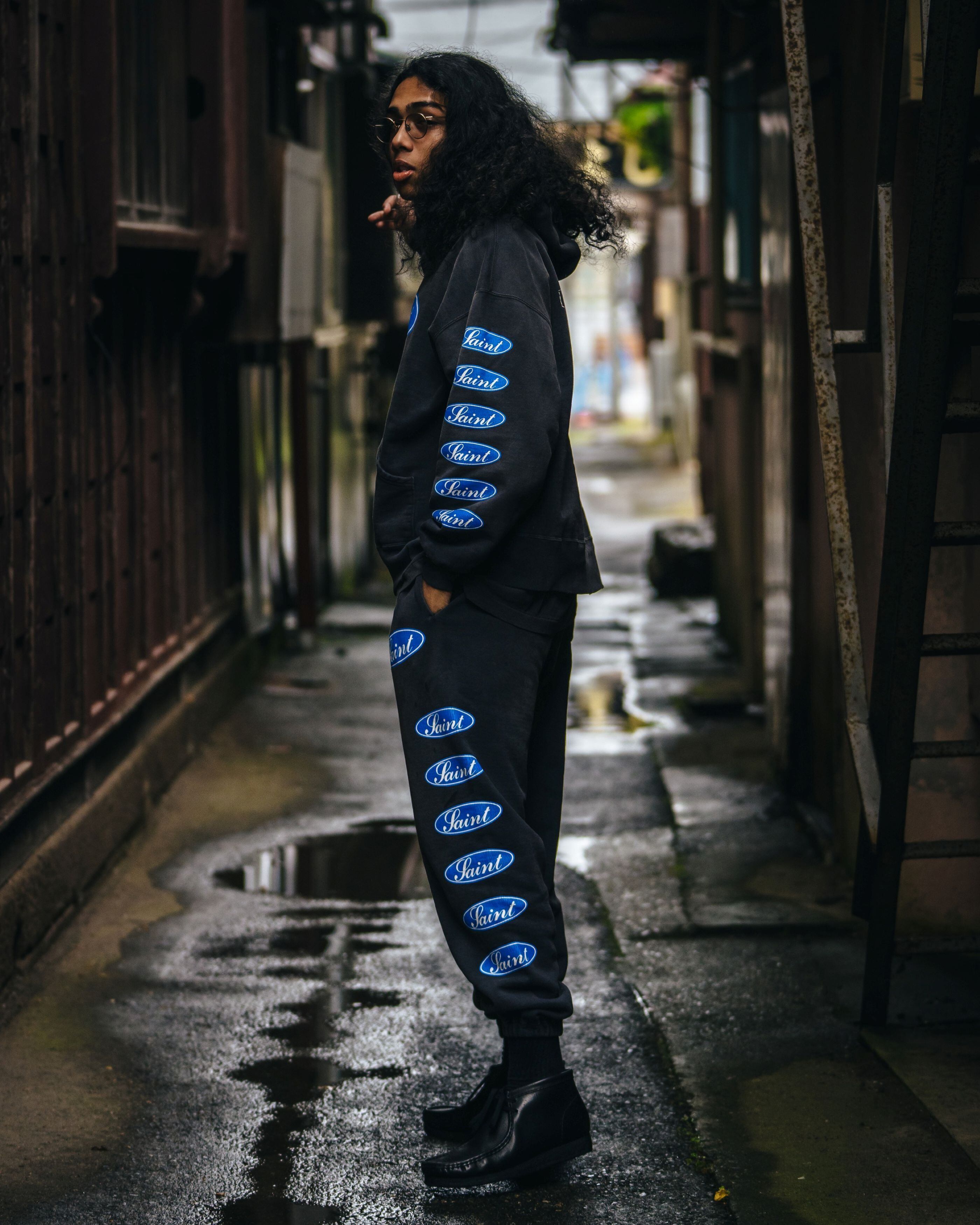 スキーウェア 青 黒 星模様　早い者勝ち SAINT Mxxxxxx (セント マイケル) 【SM-HR1-0000-061】SWEAT PANTS