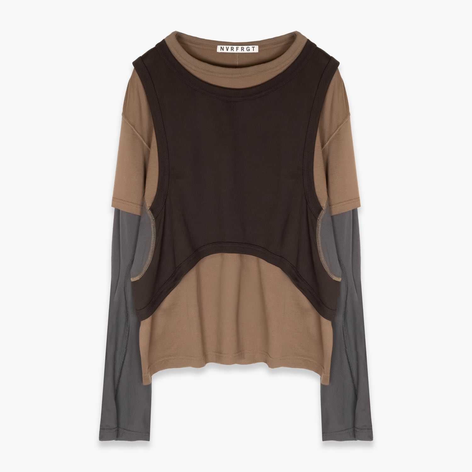NVRFRGT 26SS PANELLED MULTI LAYERD T-SHIRT (BROWN)