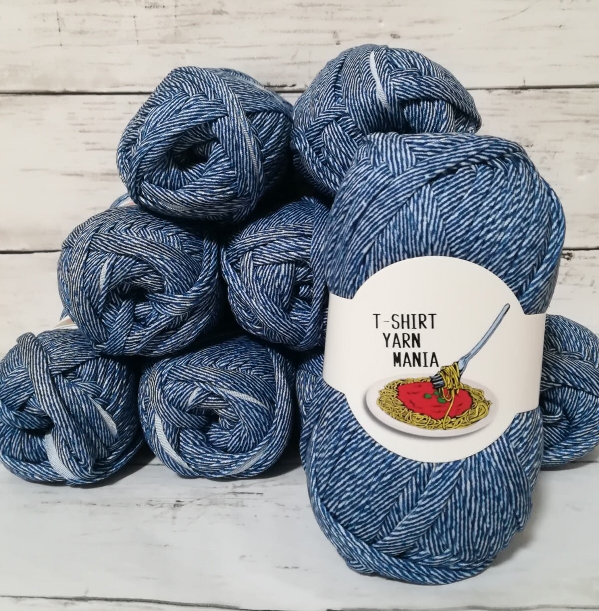 デニム風 細縞模様 ネイビー 紺色 1玉30m Tシャツヤーン | T-SHIRT