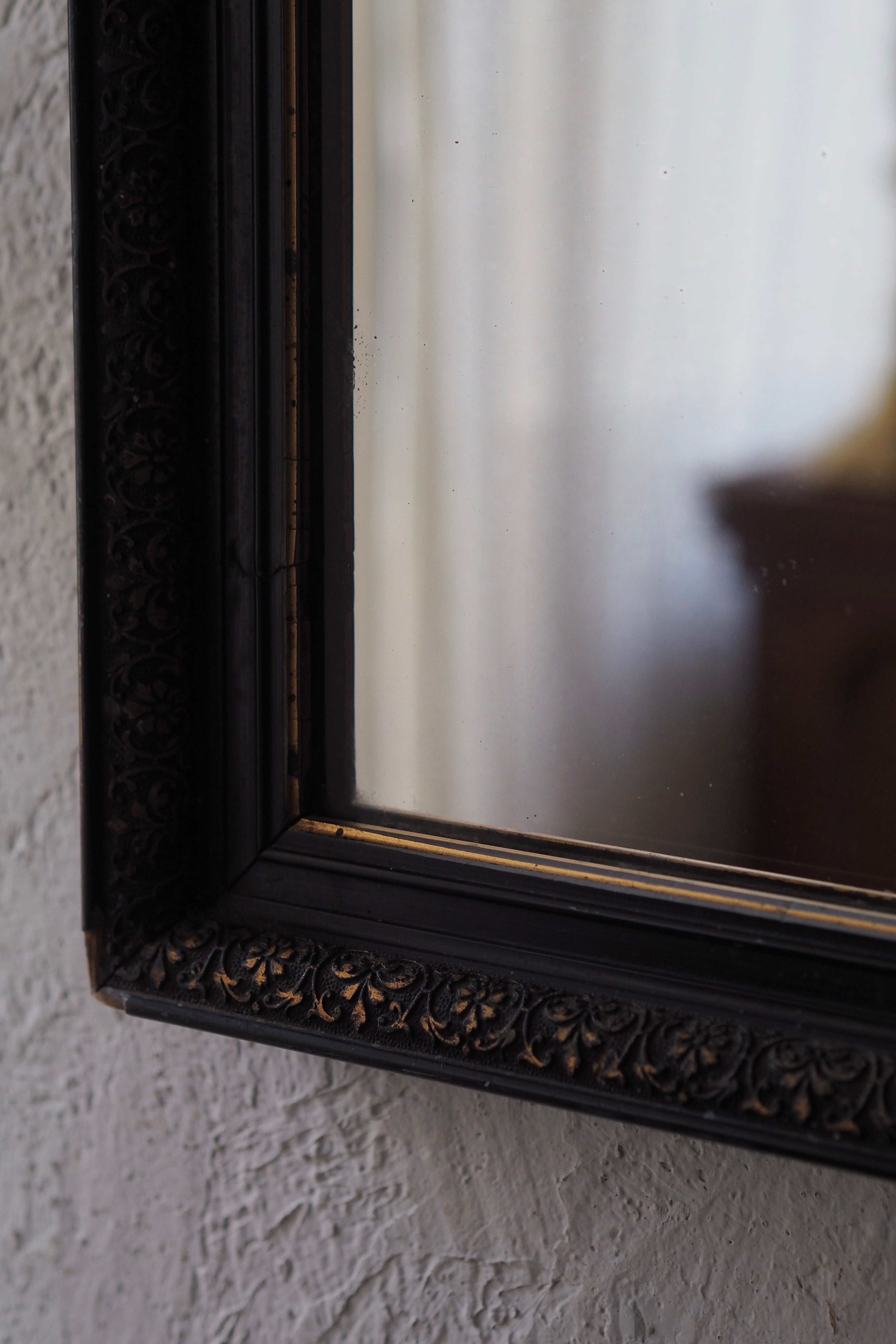 黒 ボタニカル装飾のミラー-antique black frame mirror