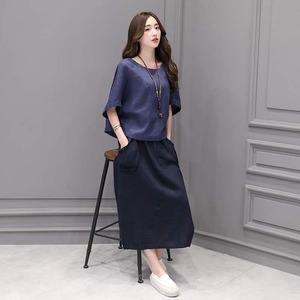 【送料無料】 セットアップ ツーピース ロングスカート Tシャツ ブラウス カットソー ゆったり感 大人女子 大人可愛い オシャレ キュート ST-003AU