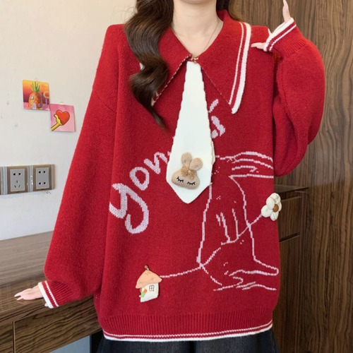 3色／タイ付きジャガードニットプルオーバー ・74249