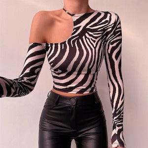 sexy off shoulder zebra print long sleeves 1688